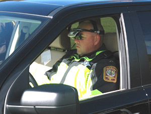 Police Driving Simulator Set-up - goggles (HMD) head shot